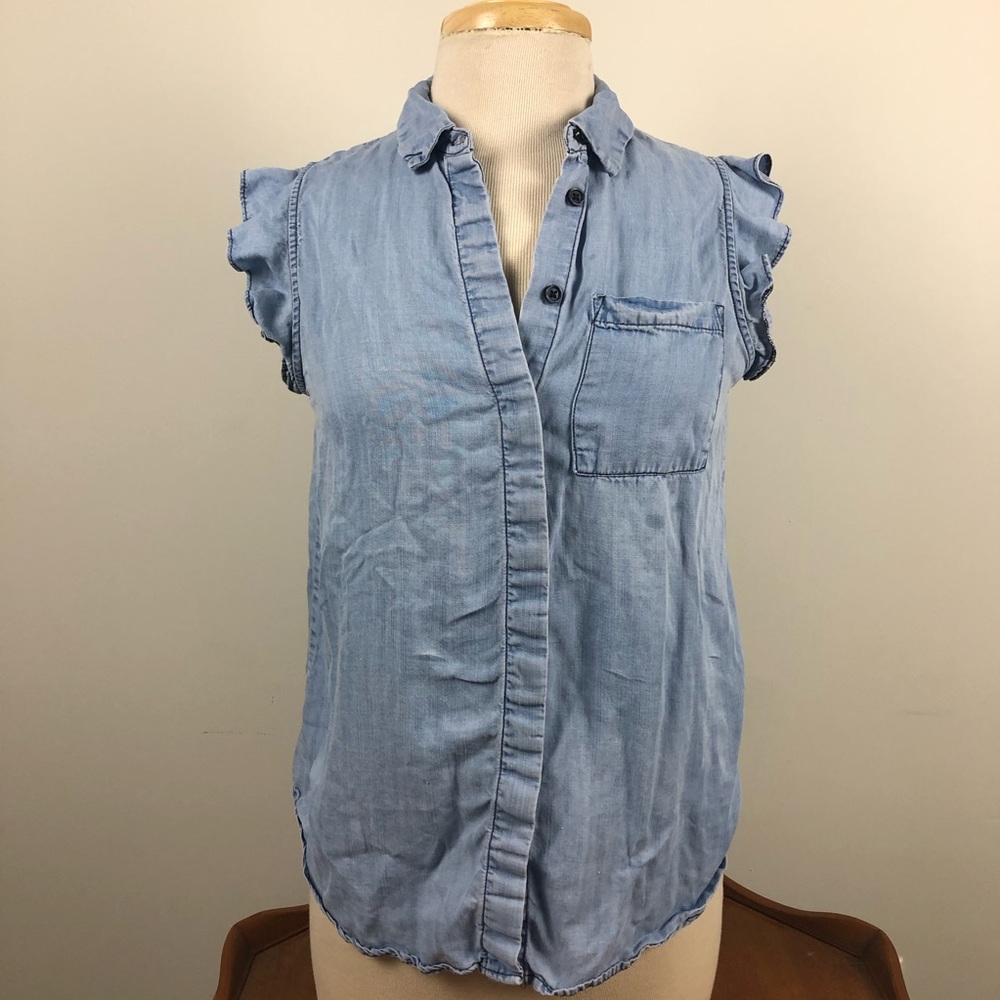 Who what where denim sleeves ruffle shirt